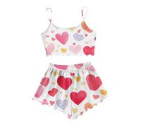 Tenue D'IntéRieur Femme - Ensemble Pyjama Femme Court Confortable Imprimé Cœurs Léger pour Nuits Douces et Repos Optimal