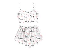 Tenue D'IntéRieur Femme - Ensemble Pyjama Femme Décontracté Haut sans Manches et Short Léger avec Imprimé Cœur pour Un Sommeil Confortable