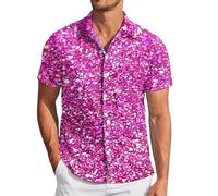 Tenue Disco Homme Chemise, Chemise Homme Manches Courtes Tee Shirt Homme Chemise Flower Power Homme Chemise Homme en Polyester Tenue de Disco Homme Chemise Argentee Homme Chemise Argent Homme
