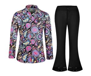 Tenue Disco pour Hommes des années 70, Chemise à Fleurs rétro, Pantalon évasé, Ensemble Deux pièces pour Spectacle sur scène Costume Extra Fit
