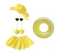 Tenue d'oie de pelouse sur le thème tropical hawaïen avec chapeau, jupe de bikini, lunettes de soleil et maillot de bain pour décoration de jardin ou porche