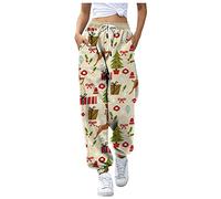 Tenue du Nouvel An Femmes Pantalon de jogging de Noël confortable pour femmes avec string élastique Taille haute coloré Imprimé Super doux Hiver, kaki, L