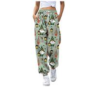 Tenue du Nouvel An Femmes Pantalon de jogging de Noël confortable pour femmes avec string élastique Taille haute coloré Imprimé Super doux Hiver, vert, L