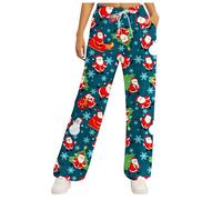 Tenue du Nouvel An Femmes Pantalon de survêtement taille haute Noël Imprimé floral Poches décontractées Yoga Activewear Leggings pour un usage quotidien, bleu, S