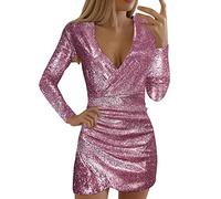 Tenue du Nouvel An pour femme - Haut métallique - Robe à paillettes - Longueur genou - Courte - Robe à paillettes - Col en V - Brillant - Sexy - Robe de cocktail moulante - Robe de fête - 200