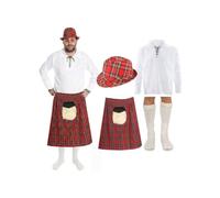 Tenue écossaise Highland pour homme - Comprend un kilt écossais, une chemise jacobite blanche, un chapeau et des chaussettes assortis - Rouge écossais Heritage traditionnel Party Burns Night St