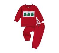 Tenue élégante pour Fille Haut Manches Longues Pantalon brodé fêtes Noël Tenue Enfant vêtements Fille Ensemble Quotidien Sport Confortable Mode enfantine Cadeau Parfait (Red, 18-24 Months)