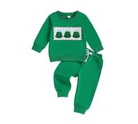 Tenue élégante pour Fille Haut Manches Longues Pantalon brodé fêtes Noël Tenue Enfant vêtements Fille Ensemble Quotidien Sport Confortable Mode enfantine Cadeau Parfait (Green, 6-12 Months)