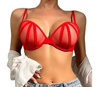 Tenue esclave Femme Grande Taille Gilet Crop Wire Frees Soutien-gorge Lingerie Sexy Col en V Sous-vêtements Lingerie sans Rembourrage de Poitrine S5XL Dentelle Body pour, rouge, M