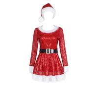 Tenue étincelante femme pour bal costumé cour élégance soirée spectacle festif médiéval princesse paillettes dorées ornées magnifique accessoire vêtement de luxe haut style classique (Red, L)