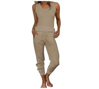 Tenue Femme Chic Et Elegant Ensemble Deux PièCes DéBardeur En Lin Et Pantalon DéContracté à Cordon De Serrage Haut Sans Manches Et Pantalon à Taille éLastique