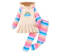 Tenue Fille 4-7 Ans Deux Pieces Dopamine Haut A Capuche Couleurs Imprime Pantalon Arc en Ciel Décontractee Jeu(5-6 Years)