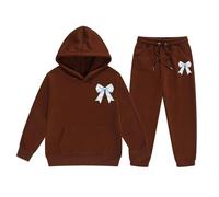 Tenue Fille Capuche Pantalon Mignon Lettre Imprimé Tenue Décontracté Deux Pièces Confortable Hiver pour Tout Petit vers Ado(Brown, 4-5 Years)