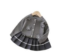 Tenue Fille Ensemble Automne Tricot Cardigan Pull Deux Pièces Tenue Fait Main Style Florale Décontracté pour Tout Petit Enfant Idéal(Grey, 9-10 Years)