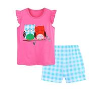 Tenue Fille Été Appareil Photo Cartoon Imprimé T Shirt à Manches Courtes Haut et Shorts à Carreaux Deux Pièces Vêtements pour Enfant(4-5 Years)
