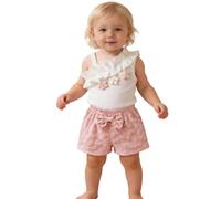 Tenue Fille Ete Mode Haut Epaule Decollete Bretelles Fleuri Short Noeud Deux Pieces Bebe Enfant 9 Mois-3 Ans(18-24 Months)