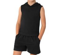 Tenue garçon Sweat Capuche léger sans Manches Short Coton Slip-on été décontracté Quotidien Gris#M