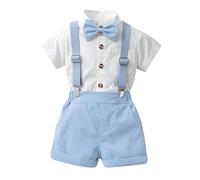 Tenue Gentleman Bébé Garçon de 2 Pièces, Bébé Garçon Gentilhomme Tenu Ensemble Manche Courte Nœud Papillon Chemises Bretelles Un Pantalon Costume de Mariage Body Chemise à Manches 1 Haut + 1 Short