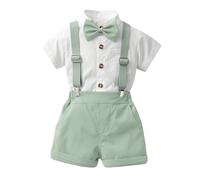 Tenue Gentleman Bébé Garçon de 2 Pièces, Bébé Garçon Gentilhomme Tenu Ensemble Manche Courte Nœud Papillon Chemises Bretelles Un Pantalon Costume de Mariage Body Chemise à Manches 1 Haut + 1 Short