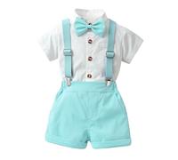 Tenue Gentleman Bébé Garçon de 2 Pièces, Bébé Garçon Gentilhomme Tenu Ensemble Manche Courte Nœud Papillon Chemises Bretelles Un Pantalon Costume de Mariage Body Chemise à Manches 1 Haut + 1 Short