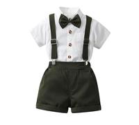 Tenue Gentleman Bébé Garçon de 2 Pièces, Bébé Garçon Gentilhomme Tenu Ensemble Manche Courte Nœud Papillon Chemises Bretelles Un Pantalon Costume de Mariage Body Chemise à Manches 1 Haut + 1 Short