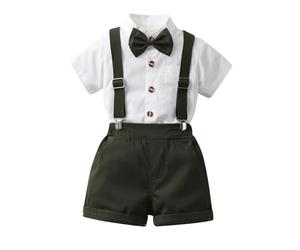 Tenue Gentleman Bébé Garçon de 2 Pièces, Bébé Garçon Gentilhomme Tenu Ensemble Manche Courte Nœud Papillon Chemises Bretelles Un Pantalon Costume de Mariage Body Chemise à Manches 1 Haut + 1 Short