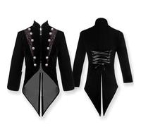 Tenue gothique pour homme, veste steampunk midi, classique noir, frack double boutonnage, jupe de marche médiévale, manteau de cour victorienne, tenue de théâtre, tenue de performance pour Halloween