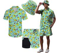 Tenue hawaïenne 2 pièces pour homme avec chemise et short - Ensemble tropical avec chapeau, Canard géométrique, L