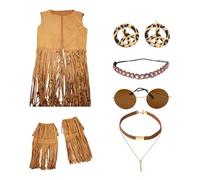 Tenue hippie des années 1960 et 1970 - Accessoires de costume hippie - Signe de la paix - Boucles d'oreilles - Bandeau, franges, gilet, lunettes de soleil, collier avec signe de paix