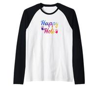 Tenue Indienne Blanche Happy Holi Festival pour Femmes, Hommes et Enfants Manche Raglan