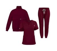 Tenue Infirmiere Ensemble 3 pièces for médecin et infirmière, uniforme, pantalon simple, poches, blouse dentaire, combinaisons de soins infirmiers for spa(Burgundy,S)