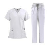 Tenue Infirmiere Ensembles de blouses for femmes, hauts d'hôpital, pantalons, accessoires for infirmières, clinique dentaire, salon beauté, vêtements travail, costume(White,M)