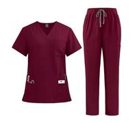 Tenue Infirmiere Ensembles de blouses for femmes, hauts d'hôpital, pantalons, accessoires for infirmières, clinique dentaire, salon beauté, vêtements travail, costume(Wine red,XX-Large)