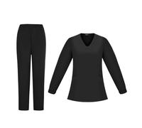 Tenue Infirmiere Hauts et pantalons de chirurgie à col en V, uniformes chirurgicaux manches longues, vêtements, ensemble toilettage for animaux compagnie, soins infirmiers(Black,L)