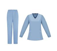 Tenue Infirmiere Hauts et pantalons de chirurgie à col en V, uniformes chirurgicaux manches longues, vêtements, ensemble toilettage for animaux compagnie, soins infirmiers(Light blue,M)