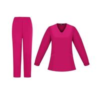 Tenue Infirmiere Hauts et pantalons de chirurgie à col en V, uniformes chirurgicaux manches longues, vêtements, ensemble toilettage for animaux compagnie, soins infirmiers(Pink,L)
