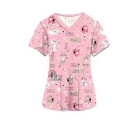 Tenue Infirmiere Professionnelle Blouses chirurgicales for femmes, imprimé Animal mignon, hauts décontractés avec poches plaquées, col en v, manches courtes, uniforme d'infirmière for femmes(Color6,S)