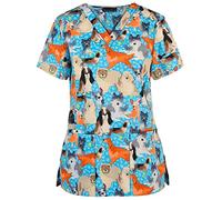 Tenue Infirmiere Professionnelle,Chemisiers Et Blouses Femme Imprimé à Col en V pour Femmes T Shirt Personnalisé Haut à Manches Courtes DéContracté à La Mode pour Soignante(Blue,XL)