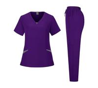 Tenue Infirmiere Uniforme d'infirmière en pharmacie multicolore à manches courtes, vêtements de travail for médecins d'hôpital, uniformes chirurgie dentaire buccale, ensembles gommages(Purple,XL)