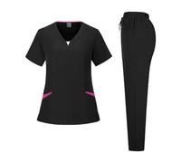 Tenue Infirmiere Uniforme d'infirmière en pharmacie multicolore à manches courtes, vêtements de travail for médecins d'hôpital, uniformes chirurgie dentaire buccale, ensembles gommages(Black,XL)
