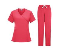 Tenue InfirmièRe Uniforme d'infirmière unisexe, ensemble de gommage for hommes, uniforme beauté for femmes, combinaisons d'hôpital, clinique dentaire, animalerie, laboratoire, vêtements travail(Red,L)