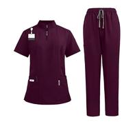 Tenue Infirmiere Uniformes de travail for médecins et infirmières à col montant fermeture éclair, blouses bloc opératoire, pantalons droits(Color7,S)