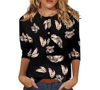 Tenue Mariage Femme,Tenue Africaine Femme Pull À Manches Trois Quarts pour Femmes Mode D'Été Décontractée Boutons Floraux Imprimés Col Rond Haut Chemisier Blouse Femme De Ménage(3-Or Rose,L)