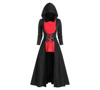 Tenue medievale Femme guerriere Moyen Age Tunique déguisement Robe Halloween Corset a Lacet Manche Longue Steampunk Carnaval Mascarade Cosplay Pull Sweat a Capuche Femme Longue