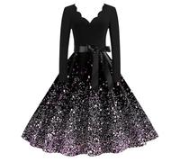 Tenue MèRe Noel Femme, Robe pour Femme Mode Manches Longues col en V soirée de Noël fête Bal fête Robe de Plage (Purple, L)