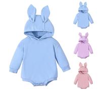 Tenue Mes Premières Pâques pour Bébé Fille Garçon - Sweat à Capuche Oreilles de Lapin Manches Longues - Barboteuse Combinaison en Coton Doux Mignon (A-Sky Blue, 6-12 Months)