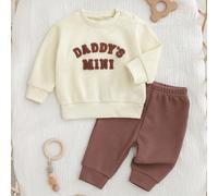 Tenue mignonne pour nouveau-né, broderie de lettre "MINI DE PAPA", porter décontracté pour tous les jours, automne/hiver 6-9M,0-1M,1-3M,3-6MBlocs de couleurÉtoffe