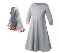 Tenue musulmane pour bébés filles, robe de prière islami- Robe de prière Abaya à manches longues avec hijab, arabe moyen, Dub, Ramadan, Aïd, maxi caftan modeste pour petite fille (gris, 3-4 ans), gris