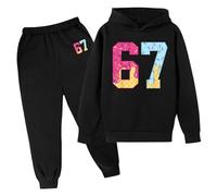 Tenue Naissance Bebe Fille Ensemble décontracté pour Filles Sweat à Capuche imprimé Tendance et Pantalon Deux pièces Confortables Jeu Quotidien (Black, 4-5 Years)