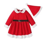 Tenue Noel Bebe Fille,Costume de noël pour Petites Filles Robe de Princesse en Polaire Ensemble de Deux pièces Costume Parfait pour Occasions spéciales (Red, 12-18 Months)
